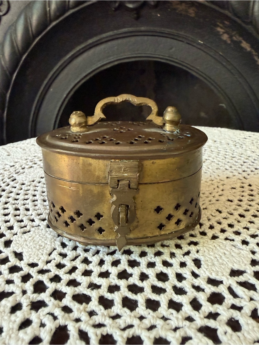 Vintage Brass Cricket Box with Pierced Pattern Trinket Box Jewelry